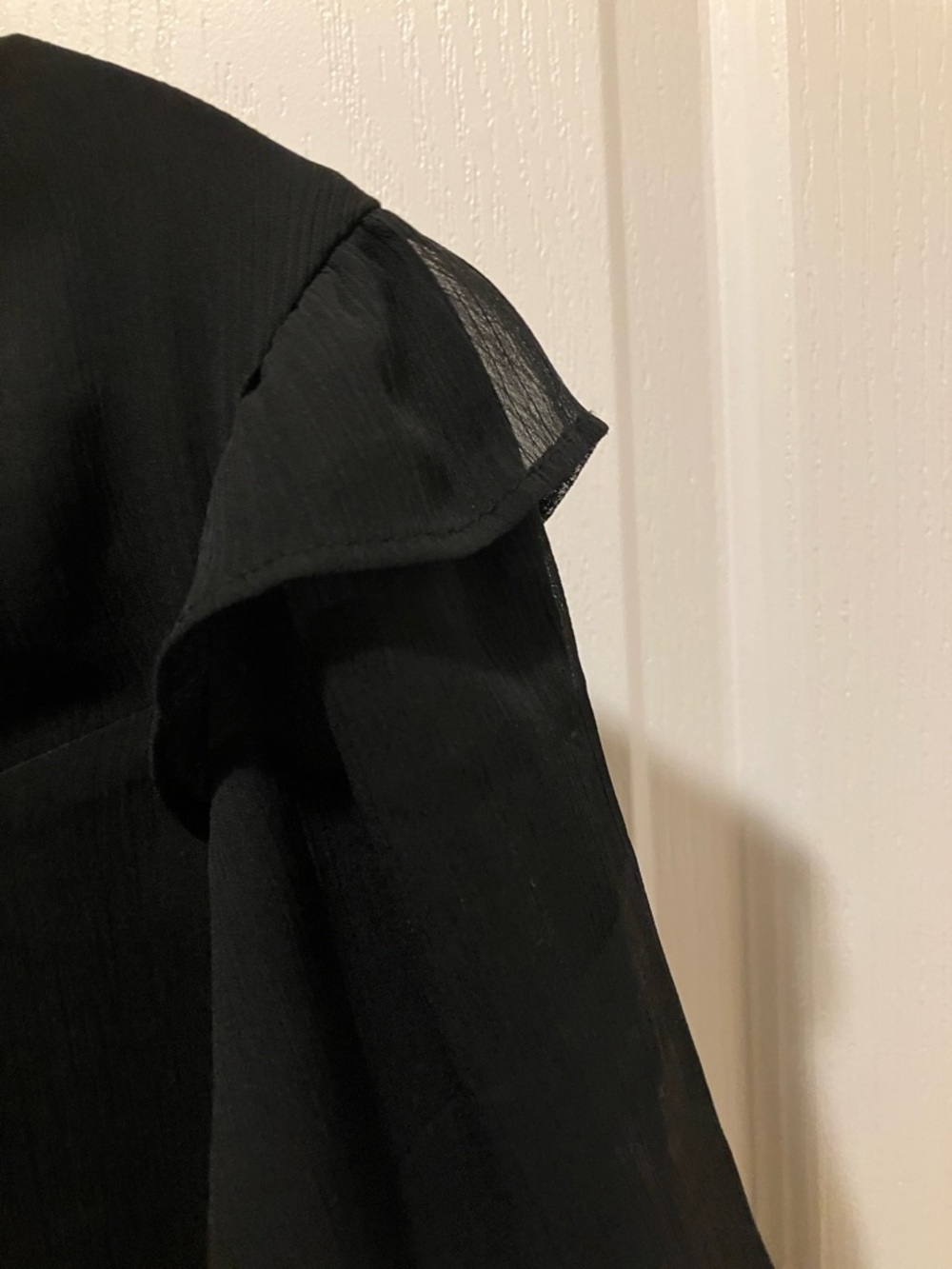 LOFT Black Short-Sleeve Sheer Ruffle-Neck Blouse - Picture 4 of 6